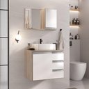 Ver imagem 1 de Conjunto Gabinete Banheiro Prisma 60cm - Gabinete + Cuba + Espelheira - com Vidro Madeirado Branco