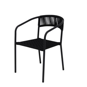 Poltrona Cadeira de Jardim Jantar Varanda em Alumínio e Corda Náutica Modelo Lavanda Cor Preto
