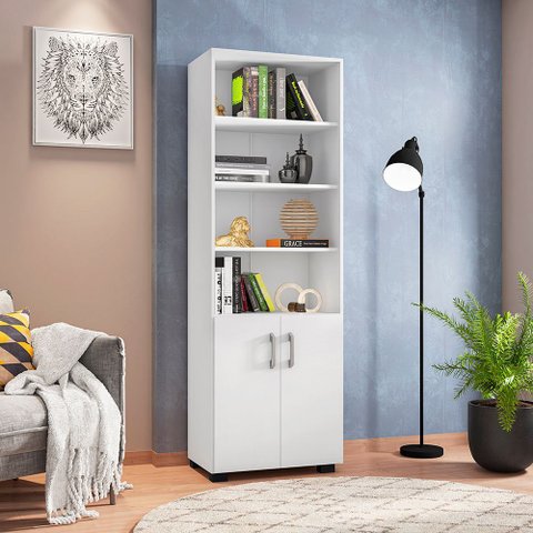 Livreiro Multiuso 2 Portas Pequenas - Branco Móveis Leão