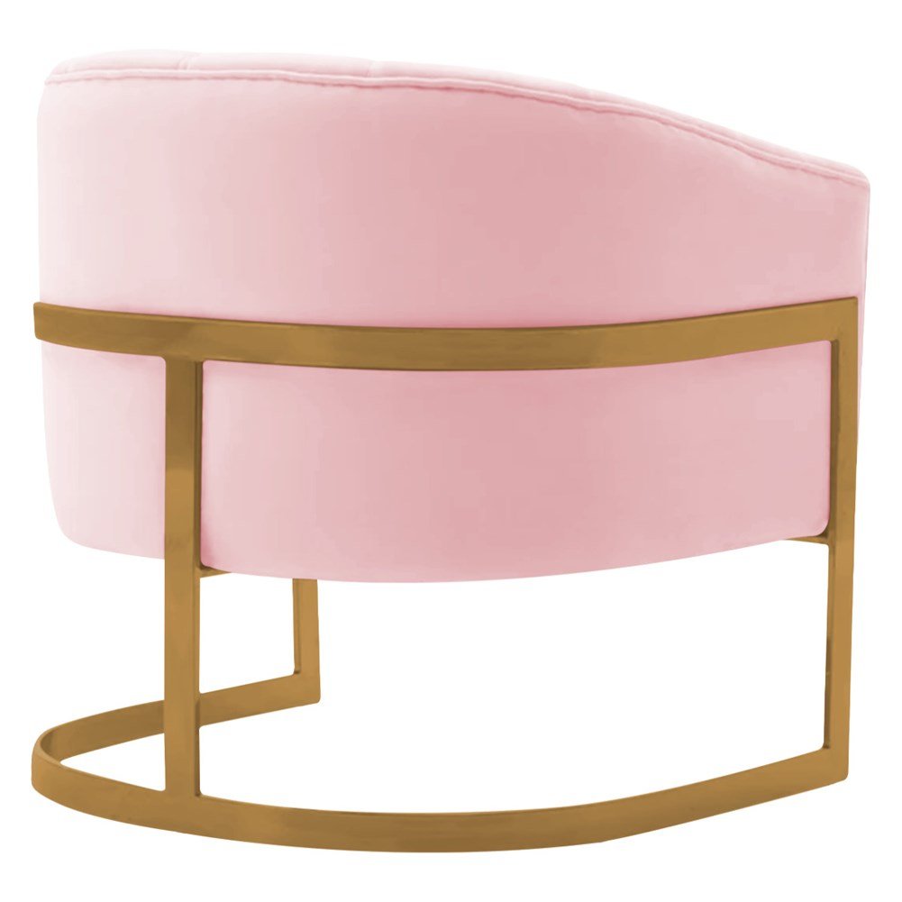 Kit 2 Poltronas Decorativas Sala de Estar Recepção Mavie Base de Ferro Dourado Suede Rosa Bebe - Ama - 7