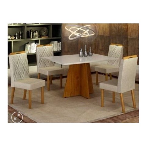 Conjunto de Mesa Alice com 4 Cadeiras Olga 120x90 Mel/off White