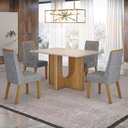 Ver imagem 1 de Mesa de Jantar Dora 120x80 Vidro 25mm Cinamomo Off White com Kit 4 Cadeiras Linho Prata- Valdemóveis