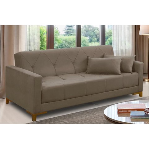 Sofá Cama 3 Lugares 2,00m Agnes Suede Capuccino Adonai Estofados
