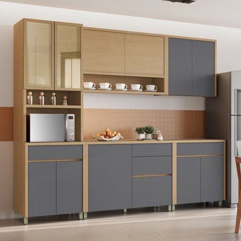 Cozinha 5 Peças Condessa 11 Portas 100% MDF Cinza/Carvalho Titânio