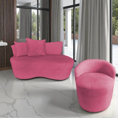 Kit Namoradeira + Poltrona Yara Orgânica Veludo Rosa