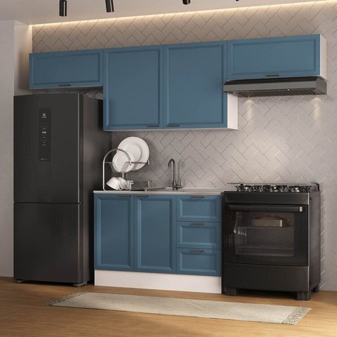 Cozinha Compacta 4 Peças 3 Aéreos 1 Balcão Soho CabeCasa MadeiraOriginals Azul/Branco