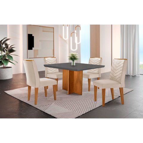 Conjunto Sala de Jantar Mesa Olímpia 90cm Tampo em Mdf Canto Copo e 4 Cadeiras Liz Moderna