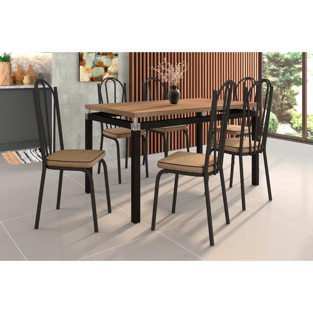 Conjunto Mesa Malva Sala de Jantar com 6 Cadeiras 121 Assento Rattan - Artefamol - 1