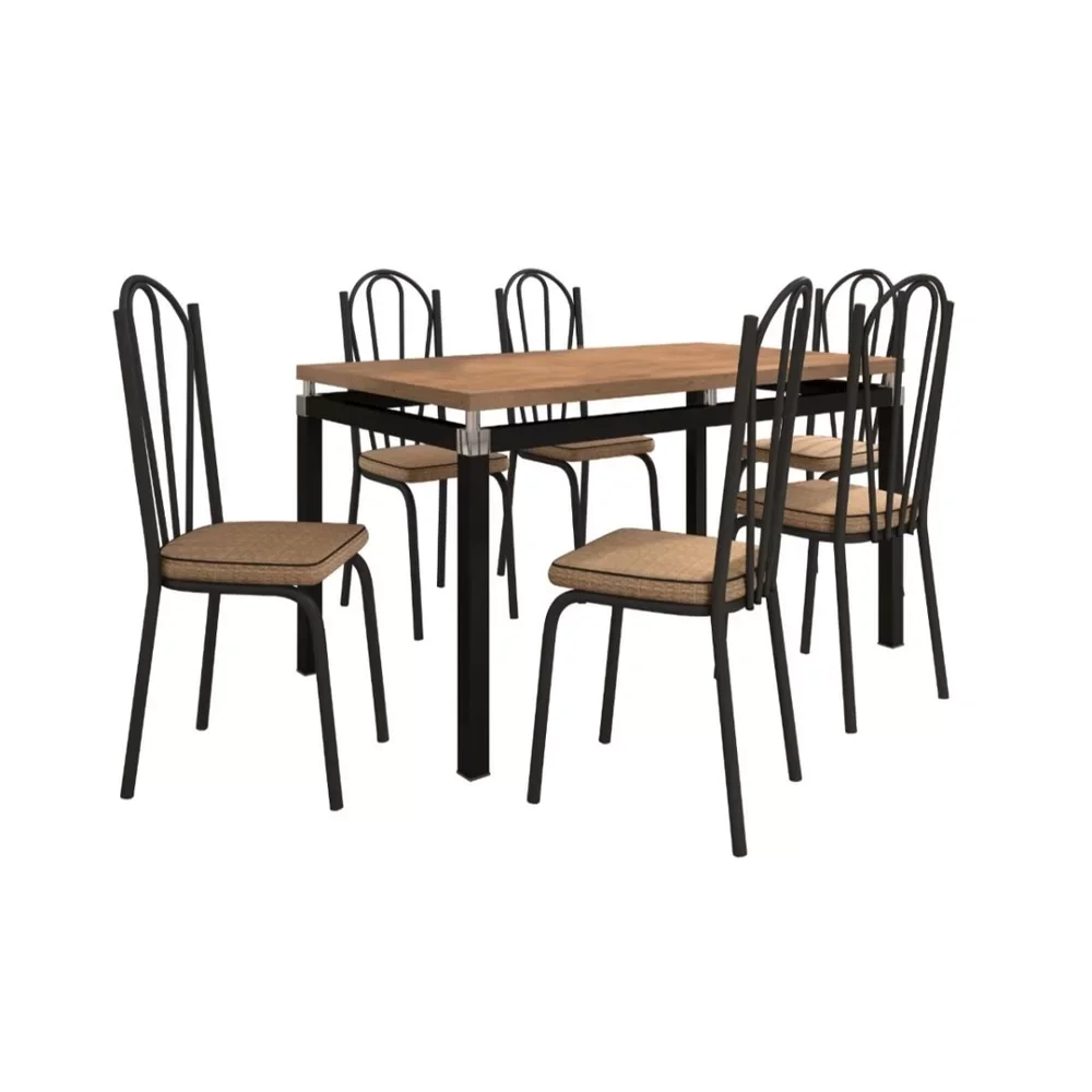 Conjunto Mesa Malva Sala de Jantar com 6 Cadeiras 121 Assento Rattan - Artefamol - 2