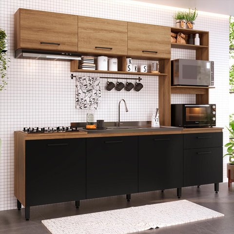 Armário de Cozinha Compacta com Balcão Pia Mdp Preto