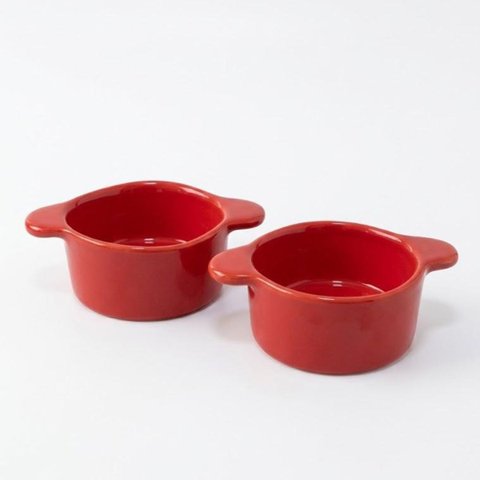 Conjunto de 2 Mini Caçarolas 150ml em Cerâmica para Porções:Vermelho