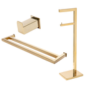 Ver imagem 1 de Kit de Acessórios para Banheiro com 3 Peças em Aço Inox Dourado Linha Larissa com Toalheiro Duplo
