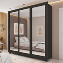 Ver imagem 2 de Guarda Roupas Casal 3 Portas de Correr com Espelho 4 Gavetas Giovanna Preto Caemmum