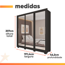 Ver imagem 3 de Guarda Roupas Casal 3 Portas de Correr com Espelho 4 Gavetas Giovanna Preto Caemmum