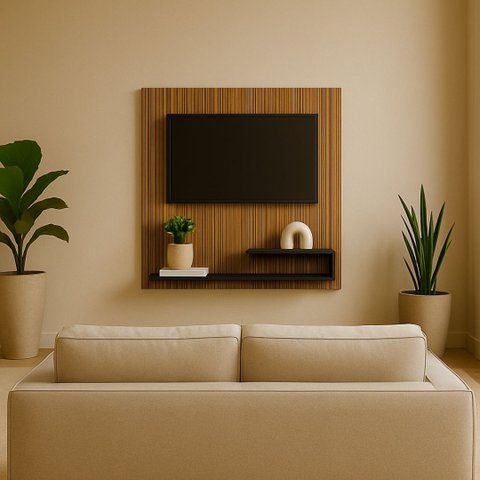 Painel para Tv até 32 Polegadas Ripado com Prateleira Off White