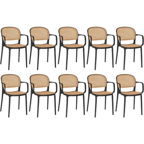 Kit 10 Cadeiras de Jantar Roma Prática com Braços para Sala e Cozinha - Preto