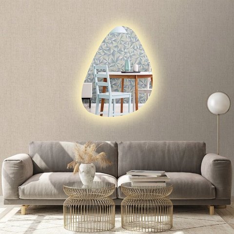 Espelho orgânico decorativo iluminado com led quente 55x77cm