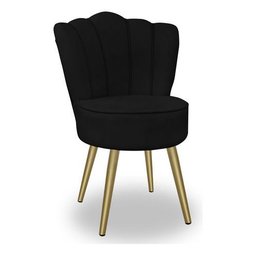 Kit 4 Cadeiras de Jantar Pétala com Pés em Aço Dourado Veludo Preto Bz Home Decor - 4