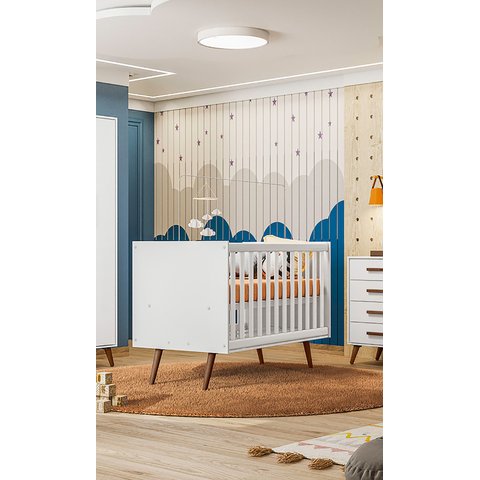 Berço Qencanto Retrô Qmovi Branco Acetinado + Colchão Gazin