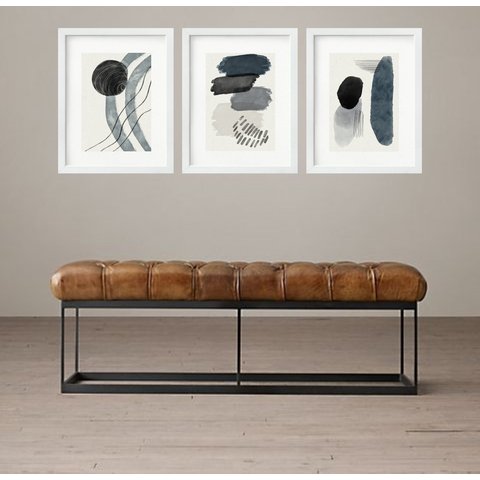 Kit 3 Quadros Grandes Abstratos Minimalista Cinza 60x48cm:moldura Branca