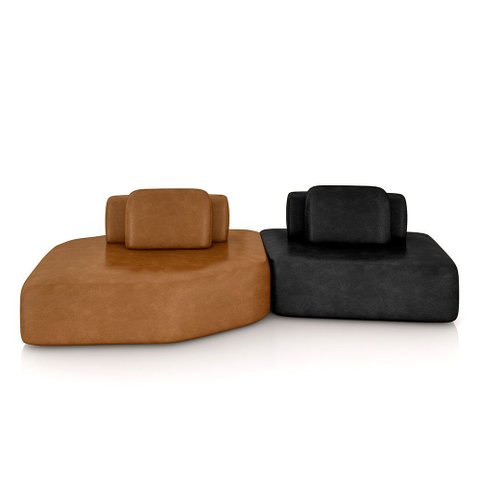 Sofá Ilha Dakota 2 Módulos 310cm Encostos Almofadas Soltas Pu Caramelo/preto G33 - Gran Belo