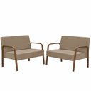 Ver imagem 1 de Kit Poltrona Decorativa 2 Namoradeiras Luna Braço Madeira D Salla Suede Cappuccino