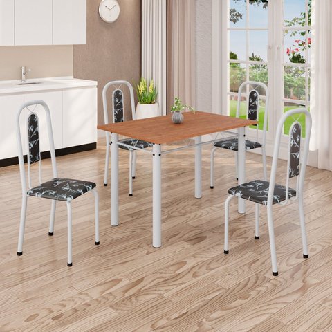 Conjunto Sala de Jantar com 4 Cadeiras Lívia Branco/Preto/Marrom