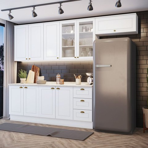 Cozinha Compacta 5 Peças com Aéreo 3 Portas com Vidro Amy Casa 812