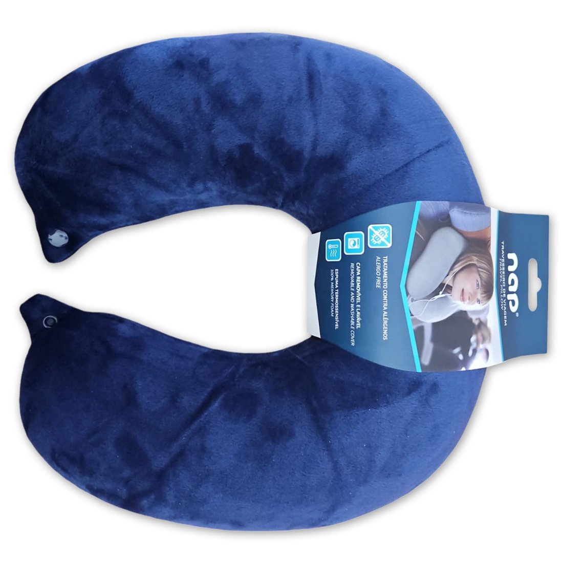 Travesseiro Pescoço Almofada Viagem Travel Pillow Plush Nap Azul - 2