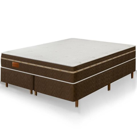 Cama Box + Colchão Queen Size Bio Magnético Tabaco Massageador e Ortopédico Espuma D33