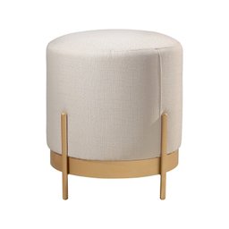 Puff Redondo Ágar em Linho e Base Metal Dourado Agarb Decor:linho Off - 1