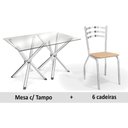Ver imagem 1 de Sala de Jantar Completa Volga c/ Tampo Vidro 150cm + 6 Cadeiras Portugal Cromado/Courano Nude - Kapp