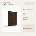 Ver imagem 4 de Guarda Roupa Solteiro Triplex 10 Portas 4 Gavetas Café Formimóveis