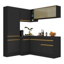 Ver imagem 1 de Armário de Cozinha Completa de Canto com Rodapé Veneza Multimóveis V2089 Preto/Dourado