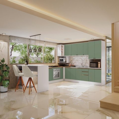 Cozinha de Canto Modulada Celeste Kappesberg 100% Mdf Branco/verde
