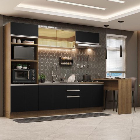 Cozinha 315001 com Armário, Balcão e Bancada Rustic/preto