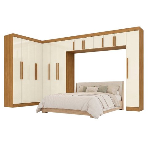 Guarda Roupas Modulado Closet de Canto Quarto Completo 14 Portas Espaço Cama Queen 1,58m Madrid