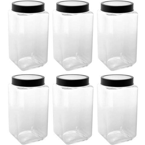 Conjunto 6 Potes de Vidro para Mantimentos 1,7l Gastro Lyor com Tampa de Metal Preta Porta Alimentos