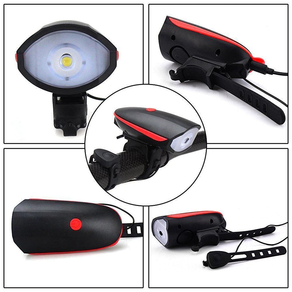 Farol Recarregável para Bike com Lanterna e Buzina - Vermelho - 2
