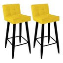 Ver imagem 1 de Kit 02 Banqueta Alta Lucy Com Encosto Cozinha Bar Balcão Bistrô Pé Palito Preto Suede Amarelo - Ahaz