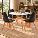 Ver imagem 1 de Conjunto Mesa de Jantar Redonda 90 cm com 4 Cadeiras Saarinen - Preto