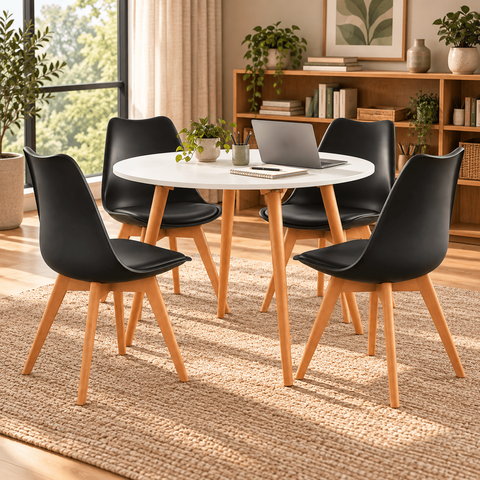 Conjunto Mesa de Jantar Redonda 90 cm com 4 Cadeiras Saarinen - Preto