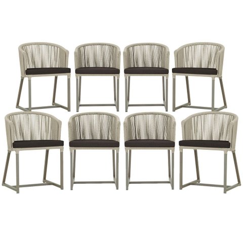 8 Cadeiras de Jantar Área Noronha em Alumínio com Pintura Fendi Corda Náutica Estofado 9 Trama Origi
