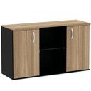 Ver imagem 1 de Armário Baixo Credenza PE25 Pandin 121,50 cm (largura) em MDP Cor Noce Naturalle e Preto com Duas po