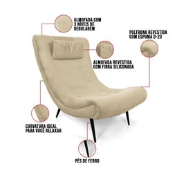 Kit 01 Poltrona e 01 Puff Sher Suede Bege de Ferro - 7