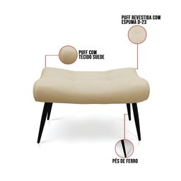 Kit 01 Poltrona e 01 Puff Sher Suede Bege de Ferro - 6