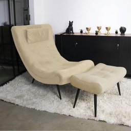 Kit 01 Poltrona e 01 Puff Sher Suede Bege de Ferro - 3