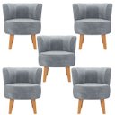 Ver imagem 1 de Conjunto 5 Cadeiras Estofadas para Recepção Comercial Macia Tecido Veludo Resistente Pés de Madeira