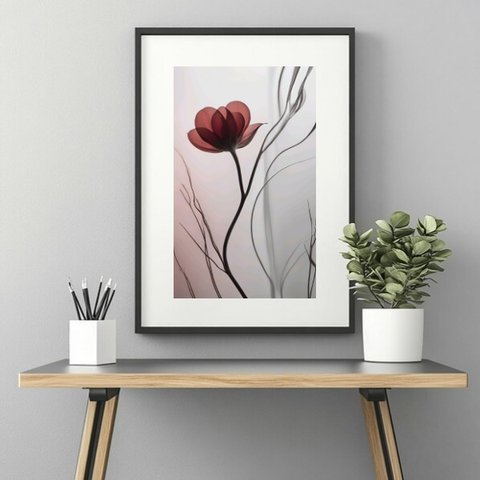 Quadro Moderno Flor Vinho - 60x48cm:moldura Branca