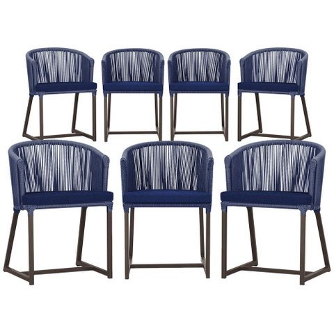 7 Cadeiras de Jantar Área Noronha em Alumínio com Pintura Marrom Corda Náutica Estofado 10 Trama Ori